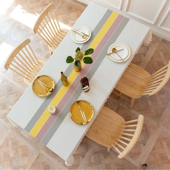 Elegant Cream Tablecloth with Multicolor Stripes - Picture 3 of 5